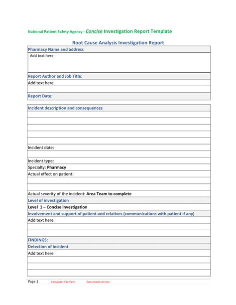 root cause investigation report template